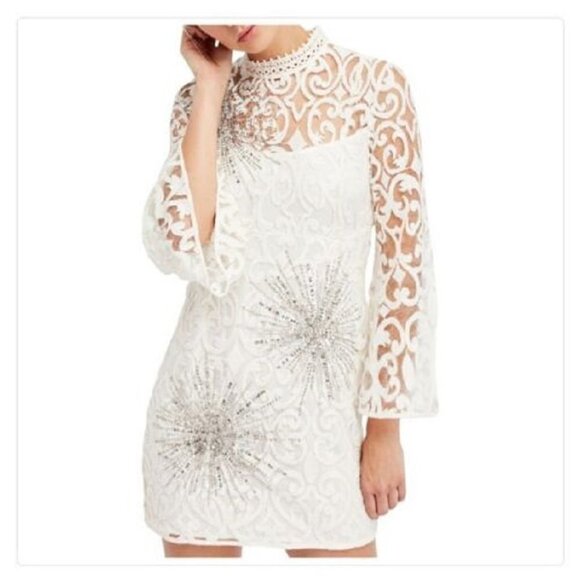 Free People The North Star Dress White Cream Starburst Lace Dress NWOT - Picture 4 of 16